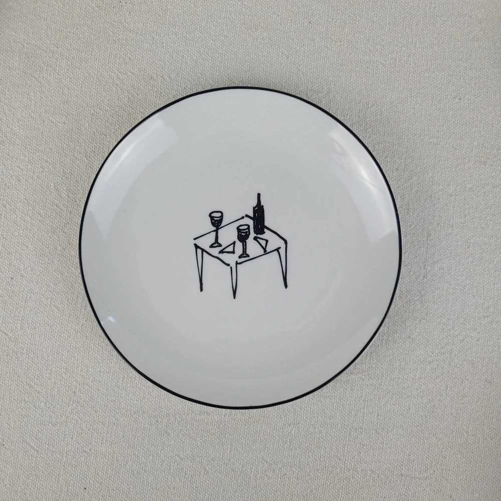 Crate & Barrel Ceramic Party Plates Appetizer Whimsical Lounge Scenes Set of‎ 6